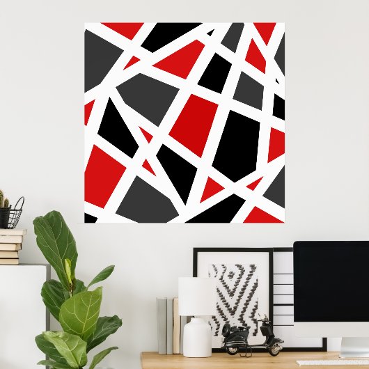 Red Grey Black White Poster (Thuiskantoor)