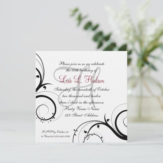 Red Grey Black White Swirls 50th Birthday Kaart (Staand voorkant)