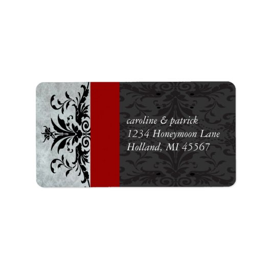Red Grey Damask Adresetiketten - Etiket (Voorkant)