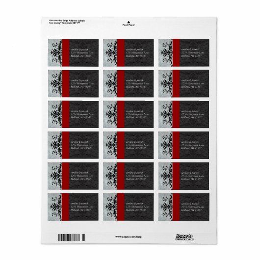 Red Grey Damask Adresetiketten - Etiket (Full Sheet)