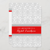 Red Grey Damask Bridal Lunch Invitation Cards Kaart (Voorkant / Achterkant)