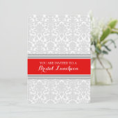 Red Grey Damask Bridal Lunch Invitation Cards Kaart (Staand voorkant)
