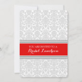 Red Grey Damask Bridal Lunch Invitation Cards Kaart (Voorkant)