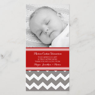 Red Grey Dank u Baby shower fotokaarten Bedankkaart