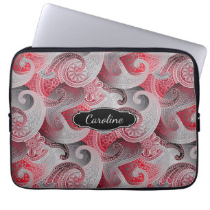 Red Grey en Black Paisley Pattern met Monogram Laptop Sleeve