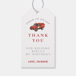 Red Grey Fire Truck Verjaardag Bedankt Cadeaulabel