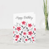 Red Grey Five Petal Waterverf Floral Motif Kaart (Voorkant)