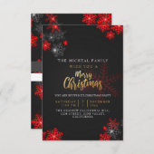 Red Grey Glitter Sparkles Merry Kerstry Custom Kaart (Voorkant / Achterkant)