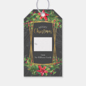 Red Grey Gold Floral Merry kerst Cadeaulabel (Voorkant)