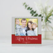 Red Grey Green Chevron kerstvierkant Feestdagenkaart (Staand voorkant)