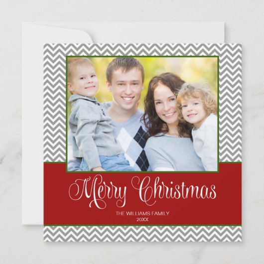 Red Grey Green Chevron kerstvierkant Feestdagenkaart (Voorkant)