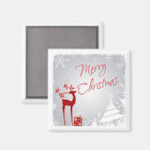 Red Grey Merry kerst Deer, Snowflakes Magnet (Voorkant / Achterkant)
