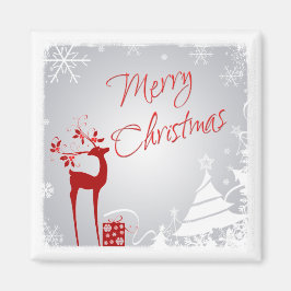 Red Grey Merry kerst Deer, Snowflakes Magnet