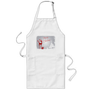 Red Grey Merry kerst Deer, Snowflakes Schort