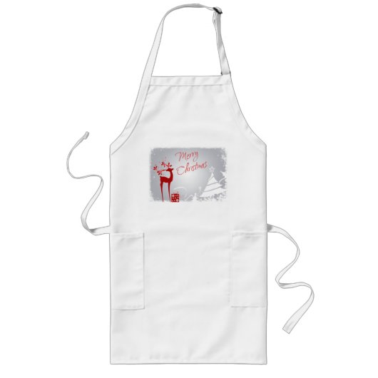 Red Grey Merry kerst Deer, Snowflakes Schort (Voorkant)