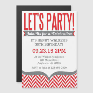 Red Grey Modern Magnetic Birthday Invitations Magnetische Uitnodiging