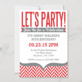 Red Grey Modern Magnetic Birthday Invitations Magnetische Uitnodiging (Voorkant)