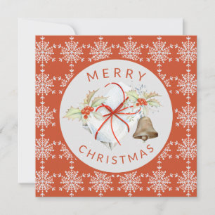 Red Grey Snowflakes Holly en Ivy Merry Kerstmis Feestdagenkaart