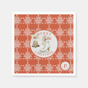 Red Grey Snowflakes Kerstmis Ice Schaats Monogram Servet