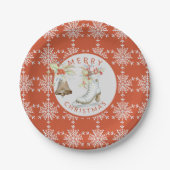 Red Grey Snowflakes Kerstmis Ice Schaats Party Papieren Bordje (Voorkant)