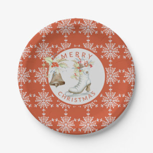 Red Grey Snowflakes Kerstmis Ice Schaats Party Papieren Bordje