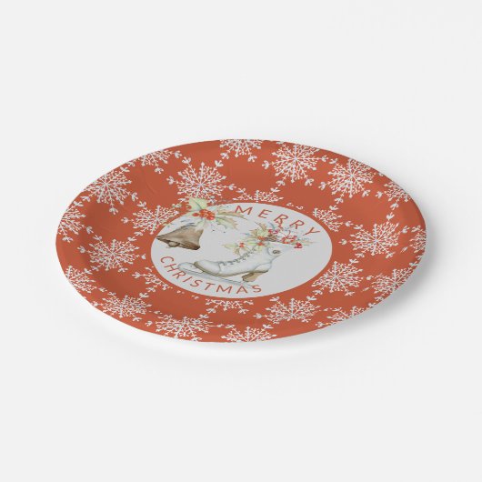 Red Grey Snowflakes Kerstmis Ice Schaats Party Papieren Bordje (Gekanteld)
