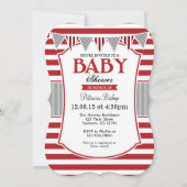 Red Grey Stripes Baby shower Invitation Kaart (Voorkant)