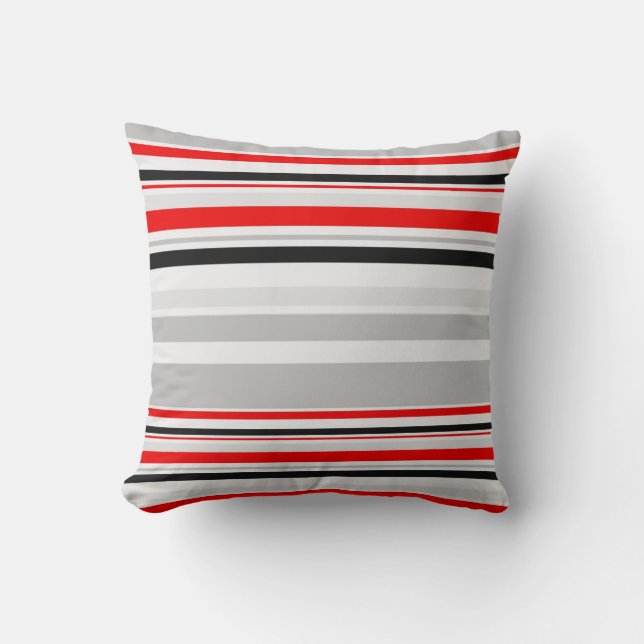 Red Grey Stripes Patroon Kussen (Voorkant)
