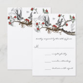 Red Grey  Tortelduifjes Forest Wedding Invite RSVP Kaartje (Voorkant / Achterkant)