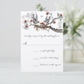 Red Grey  Tortelduifjes Forest Wedding Invite RSVP Kaartje (Staand voorkant)