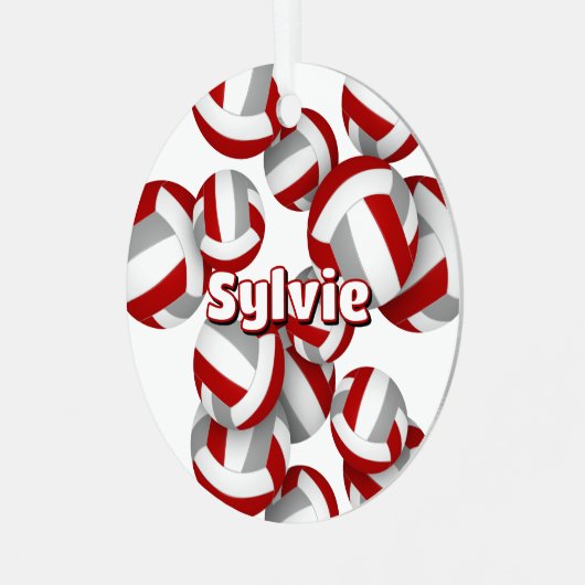 Red Grey volleyballen Een atleet naam Kepsake Metalen Ornament (Voorkant links)