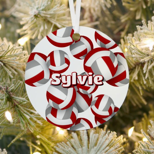 Red Grey volleyballen Een atleet naam Kepsake Metalen Ornament (Insitu)