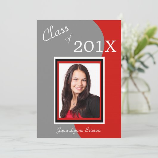 Red Grey Wave foto afstudeerfeest Kaart (Staand voorkant)