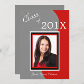 Red Grey Wave foto afstudeerfeest Kaart (Voorkant / Achterkant)