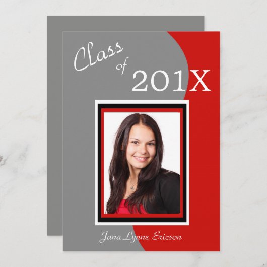 Red Grey Wave foto afstudeerfeest Kaart (Voorkant / Achterkant)