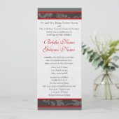 Red Grey White 9x4 Damask Swirl Wedding Invite Kaart (Staand voorkant)