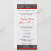 Red Grey White 9x4 Damask Swirl Wedding Invite Kaart (Voorkant)