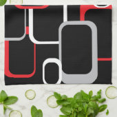 Red Grey White Black Retro Squares Patroon Theedoek (Gevouwen)