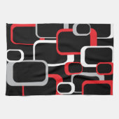 Red Grey White Black Retro Squares Patroon Theedoek (Horizontaal)