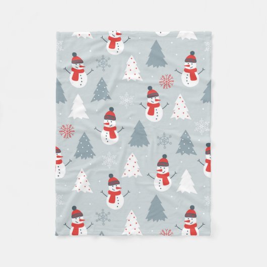 Red Grey & White Kerstmis Snowman Pattern Fleece Deken (Voorkant)