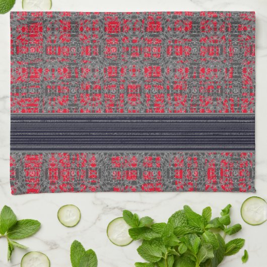 Red & Grey X's en O's Pattern Kitchen Towel Theedoek (Gevouwen)