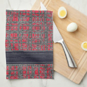 Red & Grey X's en O's Pattern Kitchen Towel Theedoek (Quarter Fold)