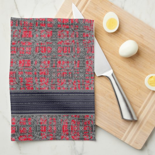 Red & Grey X's en O's Pattern Kitchen Towel Theedoek (Quarter Fold)