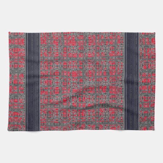 Red & Grey X's en O's Pattern Kitchen Towel Theedoek (Horizontaal)
