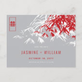 Red Grey Zen Bamboo Chinees huwelijk sparen de dat Aankondigingskaart (Voorkant)