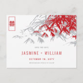 Red Grey Zen Bamboo Chinees huwelijk sparen de dat Aankondigingskaart (Voorkant)