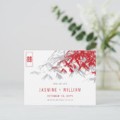 Red Grey Zen Bamboo Chinees huwelijk sparen de dat Aankondigingskaart (Staand voorkant)