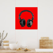 Red Greyscale Headphone Pop Art Poster afdrukken (Keuken)