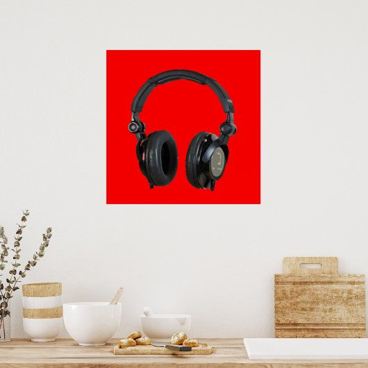 Red Greyscale Headphone Pop Art Poster afdrukken (Keuken)