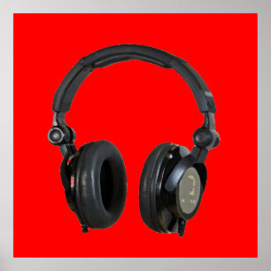 Red Greyscale Headphone Pop Art Poster afdrukken